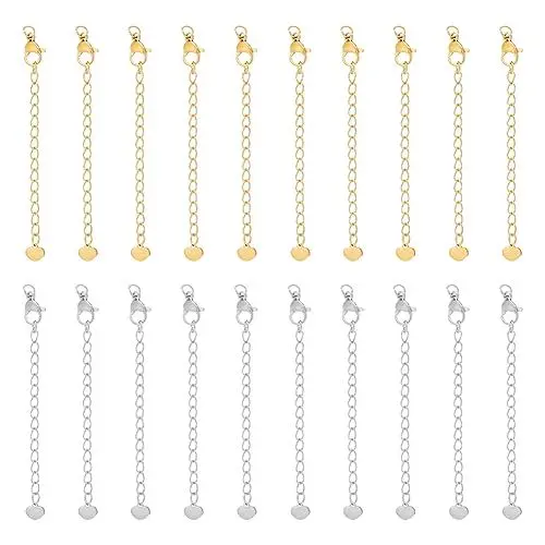 Produktbild: UNICRAFTALE 20 STK 2 Farben 50mm 304 Edelstahl Verlängerungsketten Sets Endketten Verlängerungs Schwänze Mit Verschlüsse Und Kleine Herz Anhänger Kettenverlängerung Für Schmuck Herstellung