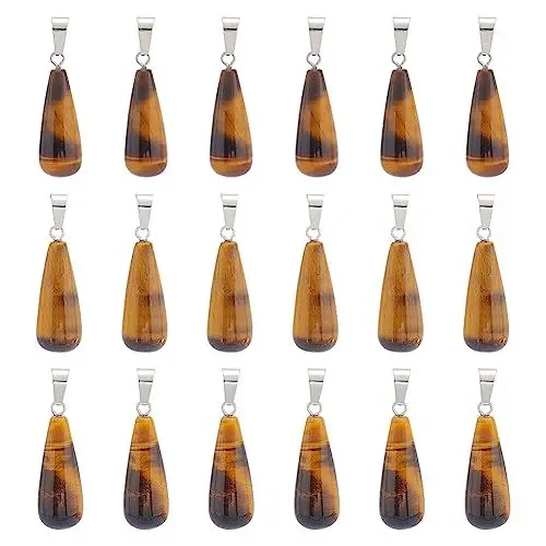 Produktbild: UNICRAFTALE 20 Stk 28~30 mm Lange Tigerauge Anhänger Tropfen Stein Anhänger Mit Edelstahl Schnappbügeln Wassertropfen Hypoallergener Kristall Anhänger Für Herstellung Armbänder Halsketten Schmuck