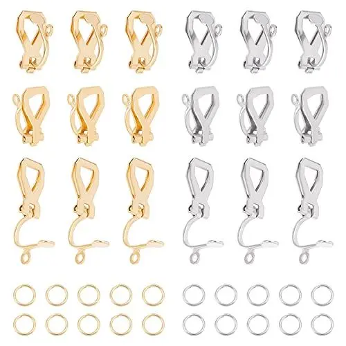Produktbild: UNICRAFTALE 20 Stk 2 Farbe Clip Ohrringe Edelstahl Ohrclips Nicht Durchbohrt Ohrringe Selber Machen DIY Ohrring Zubehör Clip-On Ohrring Konverter Mit 40 Stk offenen Springringen Für DIY Ohrringe