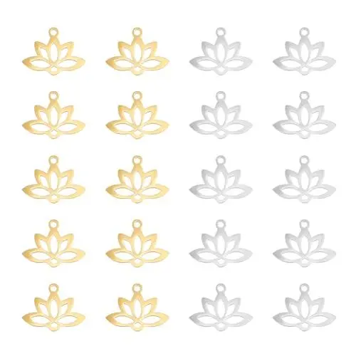 Produktbild: UNICRAFTALE 20 Stk 2 Farben Lotus Charms - Edelstahl Metall Laserschnitt Yoga Themen Anhänger Buddha Lotus Flache Hohle Buddhistische Symbol Für DIY Schmuckherstellung