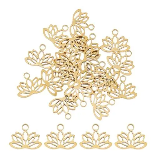 Produktbild: UNICRAFTALE 20 goldene Lotus Charms 304 Edelstahl Metall Yoga Themen Anhänger Buddha Und Lotus Flache Hohle Charms Buddhistische Symbol Themen Charms Für Die DIY Schmuckherstellung