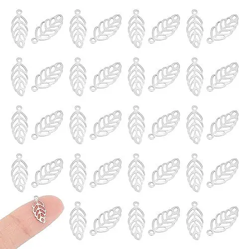 Produktbild: UNICRAFTALE 300 Stk 316 Edelstahl Blatt Charms 13mm Lang Flache Blatt Anhänger 1mm Loch Metall Blatt Ohrringe Charms Kleine Blatt Anhänger Für DIY Halskette Armband Schmuckherstellung