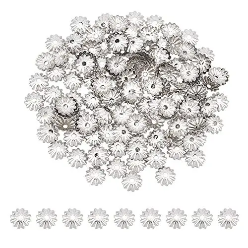 Produktbild: UNICRAFTALE 300 Stk 5.5mm 304 Edelstahl Perlenkappen Blume Kegel Perlenkappen Metall Filigrane Perlenkappe Abstandsperlen Blumen Endkappe Für Armband Halskette Schmuckherstellung Loch 1.2 mm