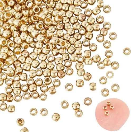 Produktbild: UNICRAFTALE 300 Stück 2mm Perlen Gold Rondelle Abstandsperlen Edelstahl Quetschperlen Goldene Kleine Perlen Knoten Quetschabdeckungen Endspitze Metallperlen Für DIY Armband Schmuckherstellung