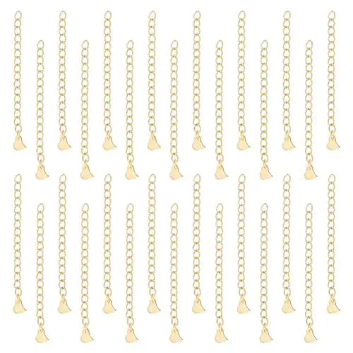 Produktbild: UNICRAFTALE 30 STK Panzer Kettenverlängerung Mit Herz Anhänger 58 mm Endketten Goldene Ketten Edelstahl Kettenverlängerungs Armband Halsketten Verlängerungsketten Für DIY Schmuckherstellung