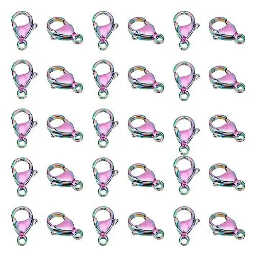 Produktbild: UNICRAFTALE 30 Stk Regenbogen Karabinerverschlüsse Edelstahl Trigger Hakenverschlüsse Schmuckverschlüsse Hakenverschluss Gebogene Verbinder Für Schmuckherstellung