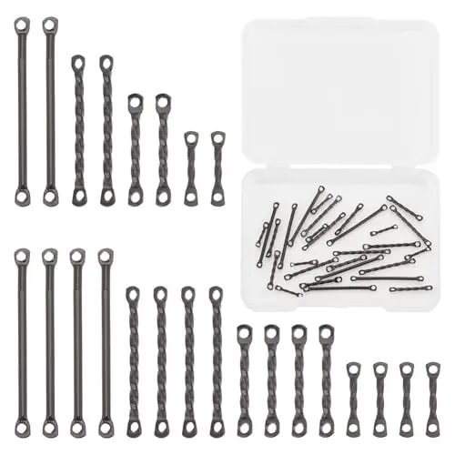 Produktbild: UNICRAFTALE 32 Stück 4 Größen Schwarze Twist Bar Schmuckverbinder 10-25mm Edelstahl Verbindungsanhänger Mit Stabverbinder Anhängern Stabverbindungsanhänger Metallstab Streifen Ohrring Anhänger