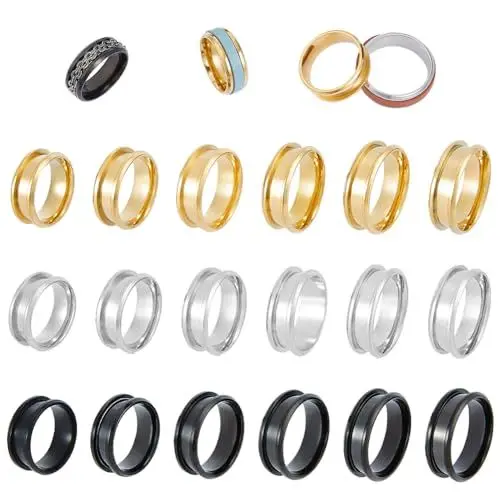 Produktbild: UNICRAFTALE 36 Stk 3 Farben Rohlinge Kernring 6 Größen Edelstahl Gerillte Fingerringe Runde Blanko Ring Für Harz Inlay Ring Handgefertigter Ring Ehering Schmuckherstellung Geschenk