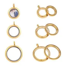 Produktbild: UNICRAFTALE 3 STK 3 Größen Memory Medaillon Anhänger Glas Foto Charms Runde Medaillon Charms Golden 304 Edelstahl Anhänger Bilderrahmen Charms Für Foto Oder Halsketten Schmuckherstellung