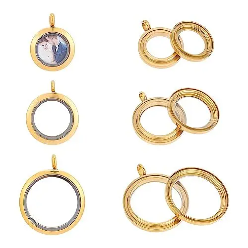 Produktbild: UNICRAFTALE 3 STK 3 Größen Memory Medaillon Anhänger Glas Foto Charms Runde Medaillon Charms Golden 304 Edelstahl Anhänger Bilderrahmen Charms Für Foto Oder Halsketten Schmuckherstellung