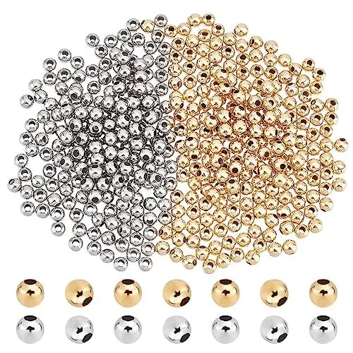 Produktbild: UNICRAFTALE 400 Stk 2 Farben Runde Abstandsperlen 4mm Edelstahl Perlen Rondelle Perlen Metall Abstandsperlen Kleine Glatte Perlen Für Herstellung von DIY Armbändern Halsketten Schmuck