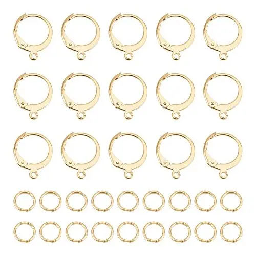 Produktbild: UNICRAFTALE 40Stk Golden Runde Leverback Ohrringhaken 14.5x12.5mm Edelstahl Hebel Ohrring Metall Brisur Ohrringe Mit 60stk Offene Biegeringe Hypoallergener Für DIY Ohrring Schmuckherstellung
