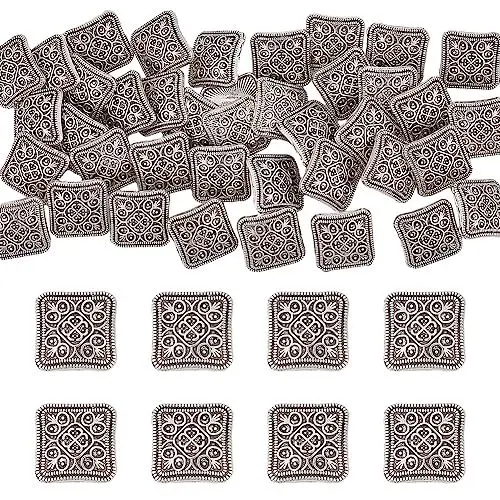 Produktbild: UNICRAFTALE 40 Stk 2.2 mm Loch Knöpfe Zinklegierung Quadratischem Knöpfe 13mm Länge Antikes Silber Blazer Knöpfe Tibetischer Stil Nähknöpfe Für Kleidung Mäntel Kleider Pullover Basteln Nähen