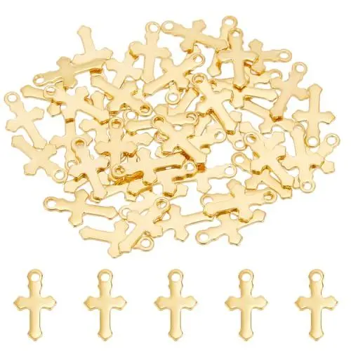 Produktbild: UNICRAFTALE 50 Stk 18K Vergoldet Anhänger DIY Kreuz Anhänger Edelstahl Anhänger Kleine Anhänger Metall Kreuz Anhänger DIY Bastel Zubehör Für Herren Schmuckherstellung Halsketten Armbänder Ohrringe
