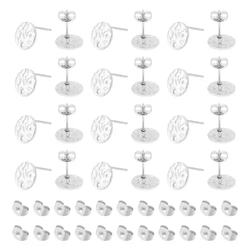 Produktbild: UNICRAFTALE 60 Stk DIY Ohrstecker Flache Runde Ohrstecker 10mm Strukturierte Ohrstecker Hypoallergener DIY Ohrstecker Ohrringe Zubehör Ohrring Selber Machen Für Schmuckherstellung