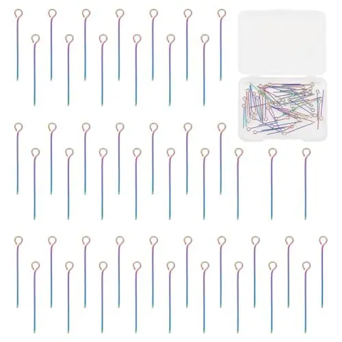 Produktbild: UNICRAFTALE 60 Stück Regenbogen Kopfstifte 20mm Biegbarer Edelstahl Kopfstift Mit 1.6mm Loch Ösenstifte Aus Metall Endkopfstifte Beschläge Für Die Herstellung von Ohrringen Schmuck