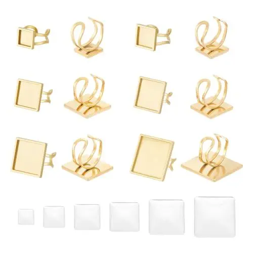 Produktbild: UNICRAFTALE 6 Sets 7 Größen Fingerring Rohlinge Gold Platz Ringlünetten Rohlinge Edelstahl Verstellbare Leere Cabochon Ringeinstellungen Ringe Basis Kit Ringbasis Zubehör Für Die Ringherstellung