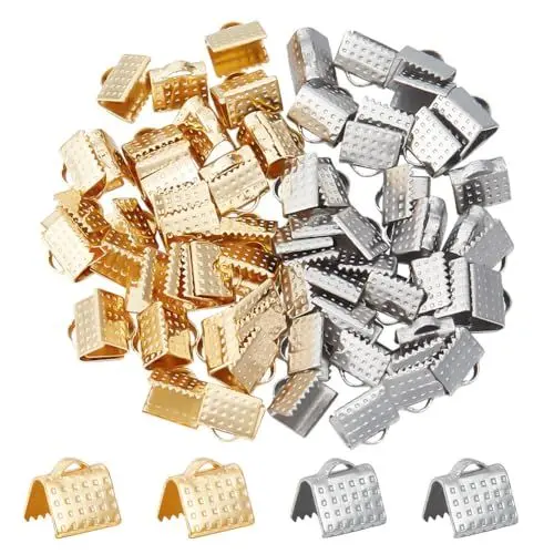 Produktbild: UNICRAFTALE 80 Stück 2 Farben 304 Edelstahlband Crimpenden Verschlussschnalle Kunstleder Lesezeichen Crimpenden Metallverbindungsschnalle Für Die Herstellung von Armbändern Halsketten Und Schmuck
