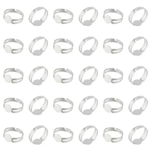 Produktbild: UNICRAFTALE 80 Stück Ringrohling Aus Edelstahl 17 mm Innen Verstellbar Flache Runde Rohlinge Fingerringe Pad Ringbasis Lünette Ablagezubehör Für Die Ringherstellung