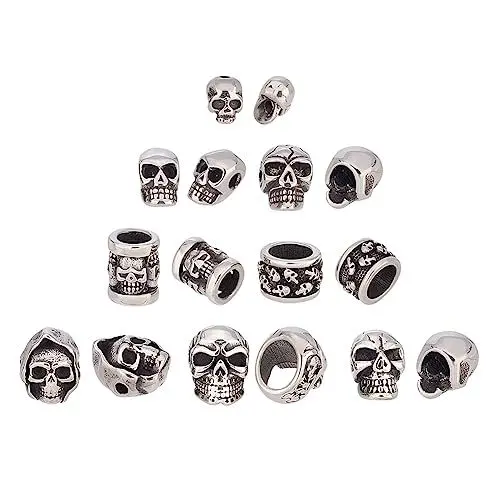 Produktbild: UNICRAFTALE 8 Stk 8 Stile Schädel Perlen Edelstahl Perlen Distanzperlen Antik Silber Totenkopf Perlen Bartperlen Metall Schädel Lanyard Perlen Abstandsperlen Für Schmuckherstellung
