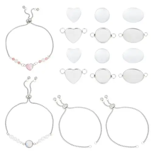Produktbild: UNICRAFTALE 8 Stk Edelstahl DIY Armband Herstellung Set Verstellbare Armbänder 3 Stile Cabochon Leere Armbänder Lünette Schieber Armbänder Mit Klaren Glas Cabochons Für Armbandherstellung
