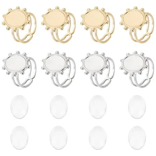 Produktbild: UNICRAFTALE 8 Stück 2 Farben Fingerring Rohlinge Gold Ovaler Ringlünetten Rohlinge Edelstahl Verstellbare Leere Cabochon Ringeinstellungen Ringe Basis Kit Ringbasis Zubehör Für Die Ringherstellung