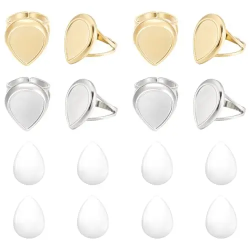 Produktbild: UNICRAFTALE 8 Stück 2 Farben Teardrop Fingerring Rohlinge Gold Ringlünetten Rohlinge Edelstahl Verstellbare Leere Cabochon Ringeinstellungen Ringe Basis Kit Ringbasis Zubehör Für Die Ringherstellung