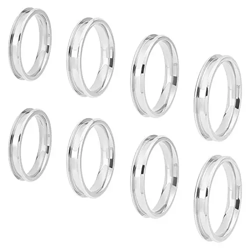 Produktbild: UNICRAFTALE 8 Stück 4 Größen 304 Edelstahl Gerillte Fingerring DIY Fingerring Set Runde Rillenring Komponenten 17.2/18.2/19.3/20.3 mm Ringkernrohling Für Inlay Ring Schmuckherstellung