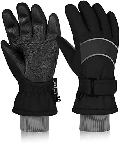 Produktbild: Unigear Kinder Skihandschuhe wasserdicht, Winter Warme Schnee Handschuhe Reißfeste Winddicht, mit extra Langen Ärmeln Manschette für Junge und Mädchen