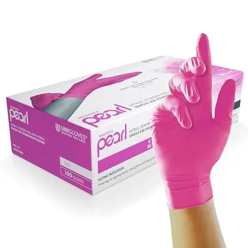 Produktbild: UNIGLOVES Magenta Pearl Nitril-Untersuchungshandschuhe - vielseitig einsetzbar, puderfreie und latexfreie Einweghandschuhe - Box mit 100 Handschuhen, Magenta, Größe S (GP8502)