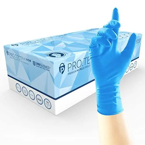 Produktbild: UNIGLOVES PRO.TECT Blue Blue XHD+ GA0103 – Mehrzweck-, puder- und latexfreie Einweghandschuhe, Größe M, Box mit 50 Handschuhen