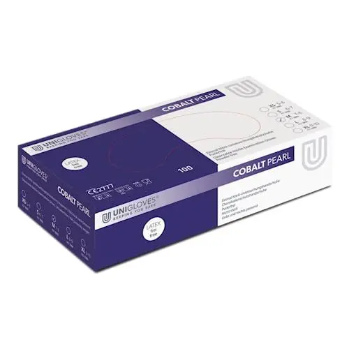 Produktbild: Unigloves Kobalt Pearl Nitril-Untersuchungshandschuhe - vielseitig einsetzbar, puderfreie und latexfreie Einweghandschuhe - Box mit 100 Handschuhen, Kobalt, Extra Groß (GP1015)