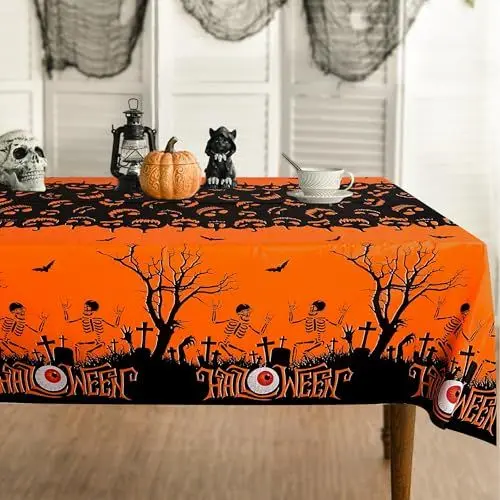 Produktbild: UNIIDECO Halloween Einweg-Tischdecke (Kürbisse) - 3er-Pack, Rechteckig, Orange, Kunststoff, 135 cm x 278 cm