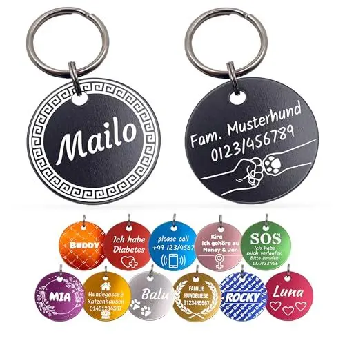 Produktbild: Unikat Branding | Erkennungsmarken im Singlepack | Hund, Katze und Herrchen | Hundemarke personalisiert | Beidseitig mit Gravur | rund | 30 & 35 mm (Pink, 30mm)
