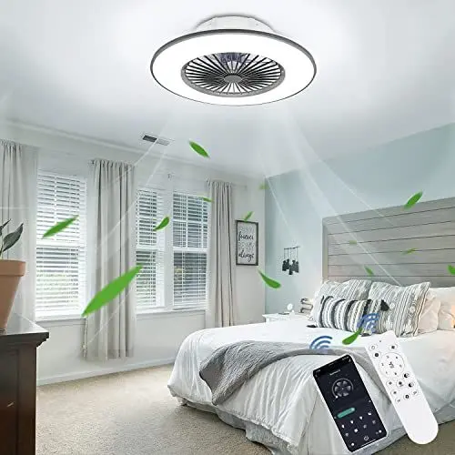 Produktbild: Unikcst Moderne LED Deckenleuchte Ventilator Mit Fernbedienung und APP-Steuerung,Schwarz Deckenventilator Mit Beleuchtung Dimmbar 32W Lüfterlicht 2700K-6500K für Wohnzimmer Schlafzimmer