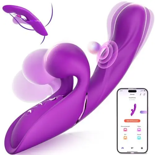 Produktbild: Unikrealer Vibratoren mit Flexibler Ball, 10 Vibration und 5 Klopfmodi Dildo Vibrator Groß mit APP Lila