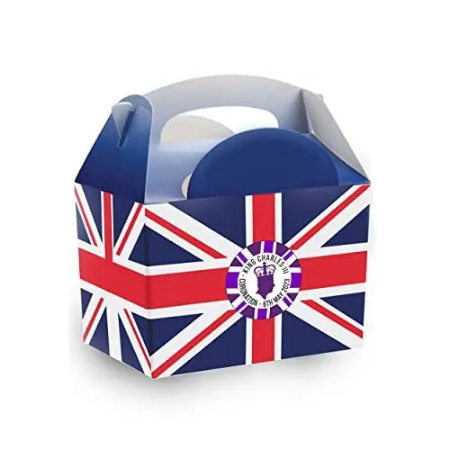 Produktbild: Union Jack Partyzubehör-Set: Flagge, Papier-Lunchbox und Taschen, komplettes britisches Themenpaket für Straßenfeiern, Königskrönung und patriotische Veranstaltungen, Lunchbox, 40 Stück