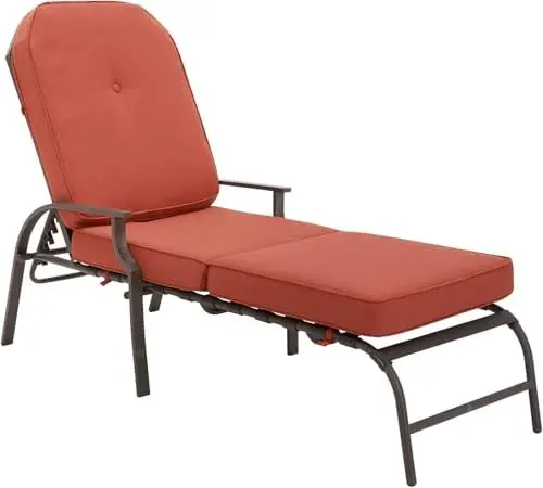 Produktbild: UNIONLINE Gartenliege Sonnenliege für den Außenbereich,207 x 58 x 43 cm, trägt bis zu 160 kg, Rattanliege Loungesessel Liegestuhlmöbel mit Kissen und Armlehne für Pool, Deck, Hinterhof (Rot, 1PC)