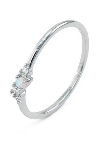 Produktbild: UNIQA JEWELS® Platinbeschichteter Ring aus Sterlingsilber mit Zirkonia und rundem Opalstein, 49, Platin, Opal