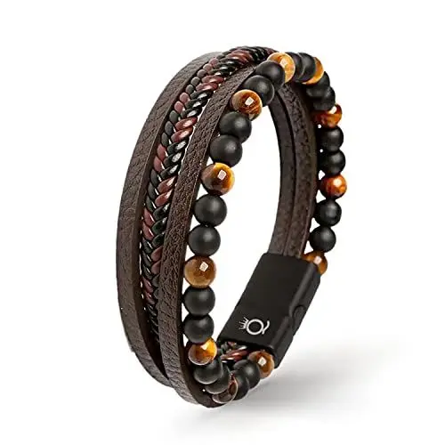 Produktbild: UNIQAL | Echtleder Armband Herren mit Natursteinen 