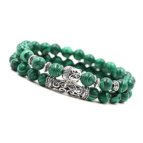 Produktbild: Unique Chakra Duo Armband Malachit Buddha 8mm Perlen Energiearmband Heilsteine dehnbar Juweliers Qualität