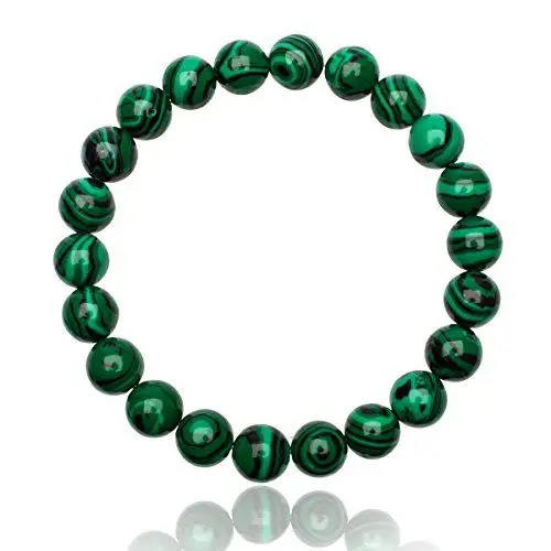 Produktbild: Unique Gems Chakra Damen Perlenarmband Naturstein Malachit Perlen 6mm Kugelarmband elastisch 15cm bis 18cm Heilsteine in Juweliers Qualität