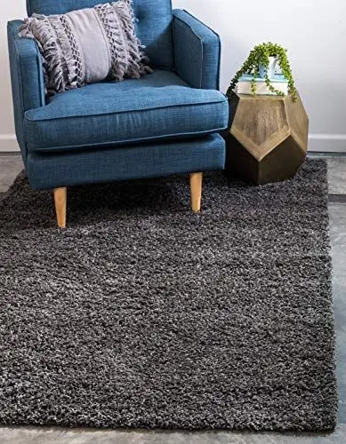 Produktbild: Unique Loom Solo Solid Shag Kollektion Moderner Plüsch-Hochflor Teppich, Graphitgrau, 100x160