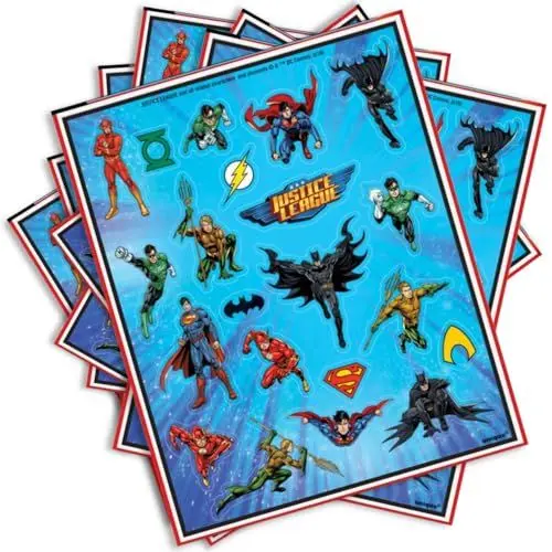 Produktbild: Unique Party Supplies 49969 Partygeschenke - Aufkleberbögen Justice League- 4er-Pack