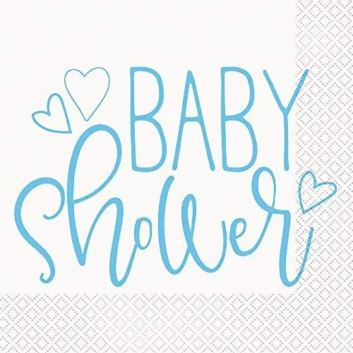Produktbild: Unique Party Supplies 73382 Papierservietten - 16,5 cm - Babyparty mit blauen Herzen - Packung mit 16 Stück