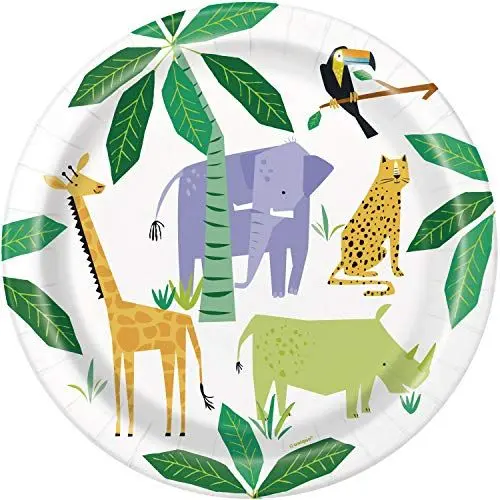 Produktbild: Unique Party Supplies Party 73925EU Umweltfreundliche Pappteller-23 cm-Tiersafari-Party-Packung mit 8 Stück, Multicolour