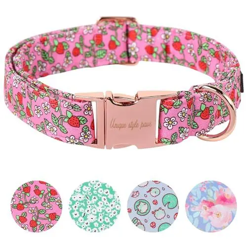 Produktbild: Unique style paws Sommer Rosa Erdbeere Hundehalsband Geschirre Halsbänder & Leinen für Halsband Hund Breit Fliege Kette Hund Dog Collar Zughalsband Geschenke für Kleine Mittlerer Große Hunde XS