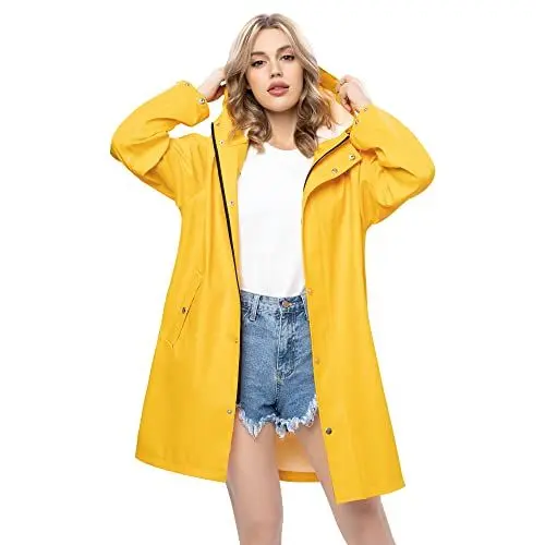 Produktbild: UNIQUEBELLA Regenjacke Damen Wasserdicht Regenmantel Mit Kapuze Winddicht Wetterfest Übergangsjacke Atmungsaktiv Mantel Jacke Outdoor