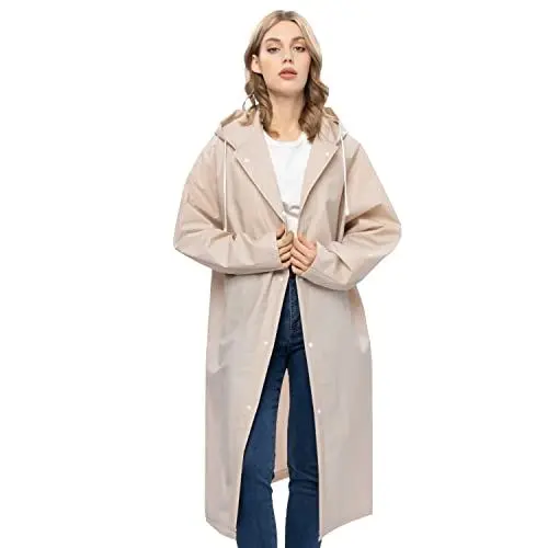 Produktbild: UNIQUEBELLA Regenmantel Eva Travel Transparent Regenponcho Regen Zubehör für Damen und Herren Regenbekleidung Regencape Regenjacke Wasserdicht für Wandern Radfahren Camping und Reisen (Khaki, M)