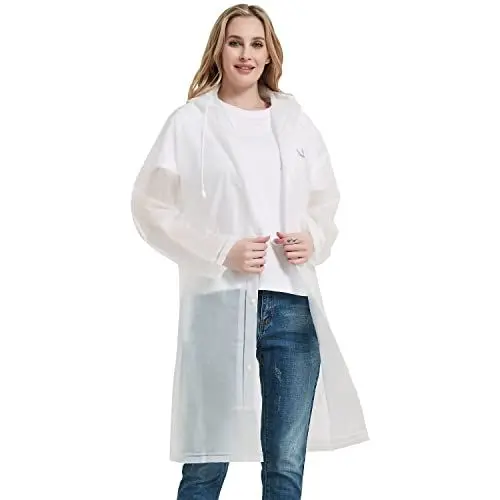 Produktbild: UNIQUEBELLA Regenmantel Eva Travel Transparent Regenponcho Regen Zubehör für Damen und Herren Regenbekleidung Regencape Regenjacke Wasserdicht für Wandern Radfahren Camping und Reisen (Weiß, L)